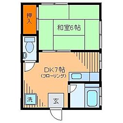 ハイツ深町 1DKの間取図画像