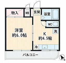 リビオ新田 1Kの間取図画像