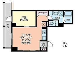 グローリオシェルト新宿山吹町 6階1LDKの間取り
