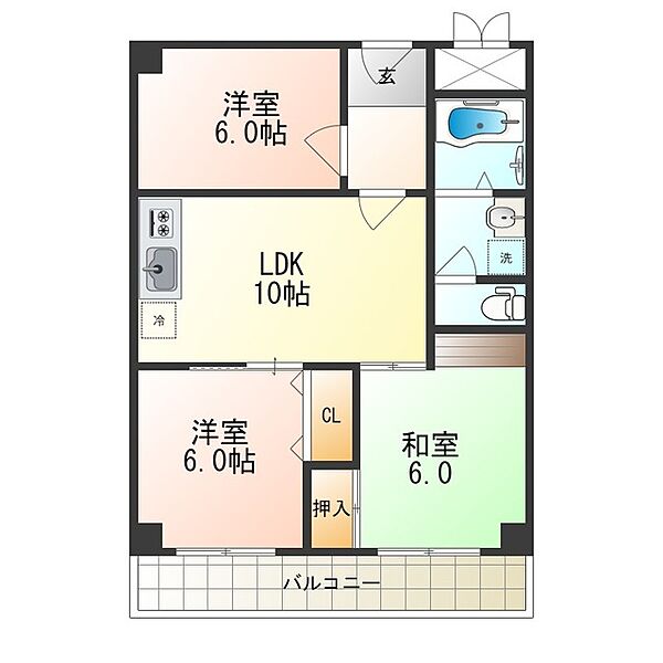 アンセスター91 ｜大阪府摂津市東正雀(賃貸マンション3LDK・2階・57.71㎡)の写真 その2