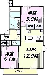 クレールＢ 1階2LDKの間取り