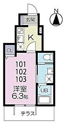 グランシャレー亀有I 1階1Kの間取り