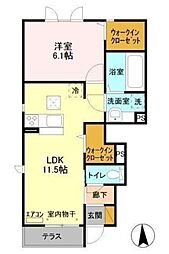 クレアII 1階1LDKの間取り
