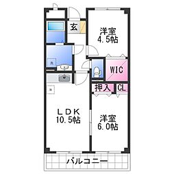 JR紀勢本線 黒江駅 徒歩34分の賃貸マンション 4階2LDKの間取り