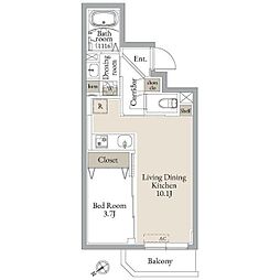 ルネサンスコート門前仲町 2階1LDKの間取り