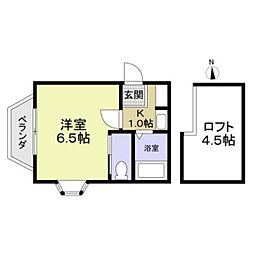 アメニティ東戸塚 2階1Kの間取り
