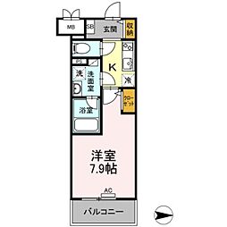 響 2階1Kの間取り