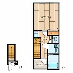 ラプレジオ 2階1Kの間取り
