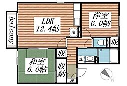 ハイツ美しが丘2 2LDKの間取図画像