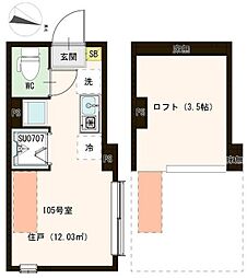 ソラニア上井草 1階ワンルームの間取り