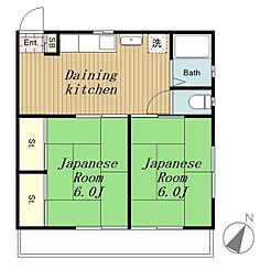 コーポ新倉 2階2DKの間取り