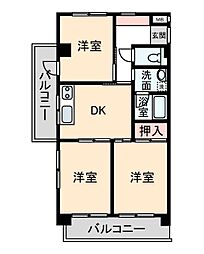 西原ＩＳハイツ 5階3DKの間取り
