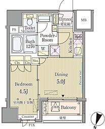 セレニティー神田 10階1DKの間取り