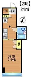 三清ハウス 1Kの間取図画像