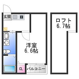 クレセントコート 1階1Kの間取り