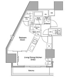 ザ・パークハビオ麻布十番 1LDKの間取図画像