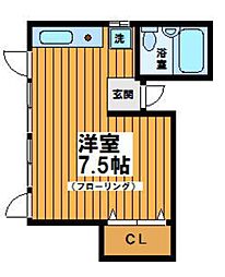 プリムヴェールUNO 2階ワンルームの間取り