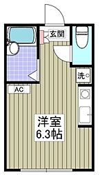 ルネコートお花茶屋 2階ワンルームの間取り