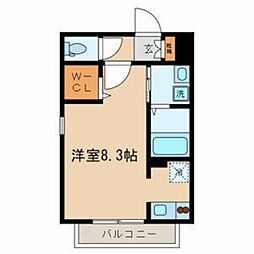 フローラ松が丘 2階ワンルームの間取り