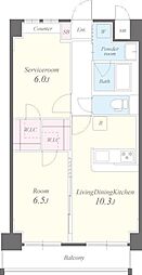 都営新宿線 西大島駅 徒歩5分の賃貸マンション 2階1SLDKの間取り