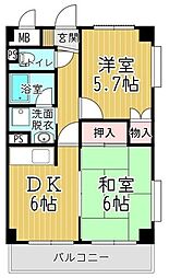 第2芦原マンション 2DKの間取図画像