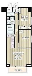プリムベール新田 2LDKの間取図画像