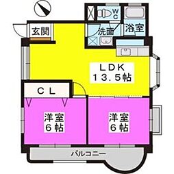 池の上ハイツ 2階2LDKの間取り