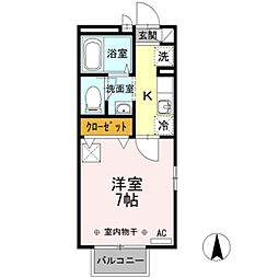 ホクト武蔵野 1階1Kの間取り