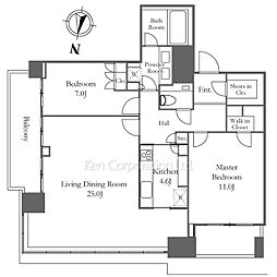 赤坂タワーレジデンスＴｏｐ　ｏｆ　ｔｈｅ　Ｈｉｌｌ 37階2LDKの間取り
