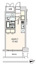 カスタリア芝公園 9階ワンルームの間取り