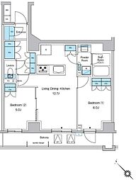 プレディアコート西葛西 4階2LDKの間取り