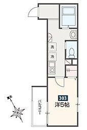 ゴールデンハウス平井 3階1Kの間取り