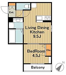 エスペリア淵野辺 2階1LDKの間取り