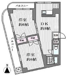 エフィール中野 2階2DKの間取り