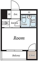 サンアセント 3階1Kの間取り