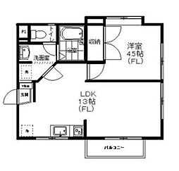 生田ヒルズフラット 1LDKの間取図画像
