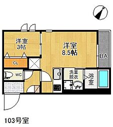 グランティックカーサガーデン香椎 1LDKの間取図画像