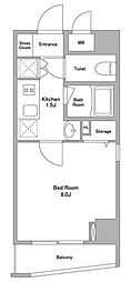 KDXレジデンス早稲田鶴巻 1Kの間取図画像