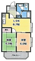 ドミナンス河辺 2DKの間取図画像