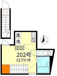 プリームス品川 2階ワンルームの間取り