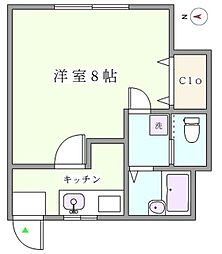 ドエル西 1階ワンルームの間取り