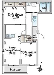 ORTHOSIA・REVE1芝新町 2LDKの間取図画像