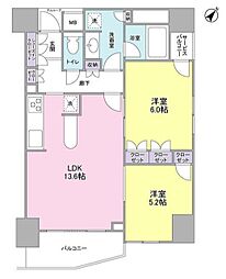 JR山手線 五反田駅 徒歩9分の賃貸マンション 3階2LDKの間取り