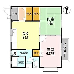 クリスタル女池A 2DKの間取図画像