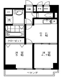 第2ロイヤルシラコ 3階2DKの間取り