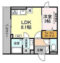 D Paina西寺尾 1LDKの間取図画像