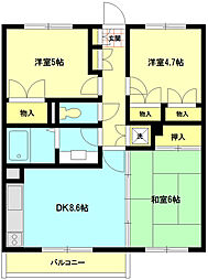 ドエル砂押橋 3DKの間取図画像