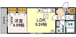 アナシエ徳丸 2階1LDKの間取り