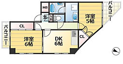 JR東海道・山陽本線 兵庫駅 徒歩9分の賃貸マンション 5階2DKの間取り