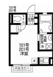 グラスコートB ワンルームの間取図画像
